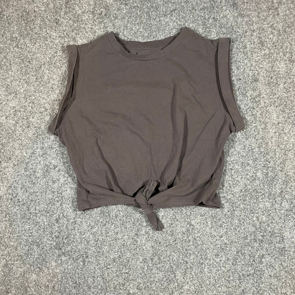 Commense Muscle Tank Top Womens Size Small Grey Front Tie Knot Cropped Cotton
